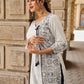 Minimal White Straight Kurta with Monochrome Printed Angrakha Panel & Printed Cuffs