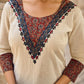 Heritage Ivory Cotton Flex Kurta with Ajrakh Printed Yoke & Intricate Hand Embroidery