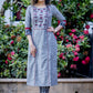 Grey handloom cotton kurta with exclusive embroidered motifs