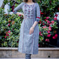 Grey handloom cotton kurta with exclusive embroidered motifs