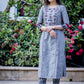 Grey handloom cotton kurta with exclusive embroidered motifs