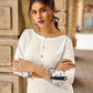 Classic White Cotton Kurta Featuring Black Leaf Vine Embroidery & Printed Sleeve Detail