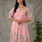 Blush pink Kalamkari printed dress with elegant pleated detailing