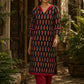 Striking Black Ajrakh Block Print Straight Kurta with Bold Maroon Collar & Mirror Cuff Accent