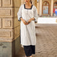 Effortless White Cotton Kurta Adorned with Polka Dot Sleeves & Delicate Scalloped Neckline