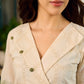 Serene ivory and sage green ombré overlap hakoba dress with olive button accents.