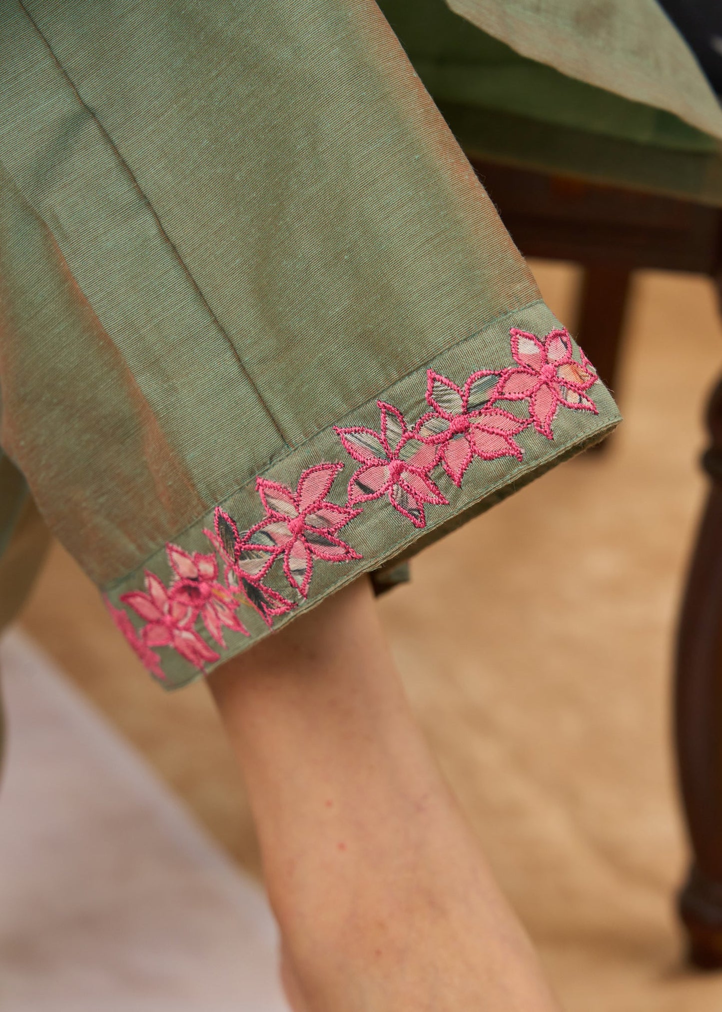 Exclusive chanderi kurta with intricate applique work Pant optional
