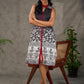 Black and maroon ombré Kalamkari inspired motif printed shirt dress with slit mandarin collar and maroon accents