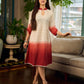 Chic cream-to-maroon ombré Hakoba dress with distinctively folded sleeves and collar.