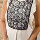 Elegant Off-White Rayon Sleeveless Kurta with Contrast Black Floral Embroidered Yoke Panel