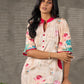 Pichwai-inspired off white lotus print dress with pink accents.