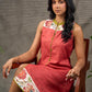 Rust floral vine printed shirt dress with olive accents