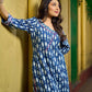Deep Indigo Kurta with Playful Fish Print, Sculpted Neckline and Magenta Embroidery Accents