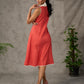 Brick Orange shirt dress with timeless traditional prints, off white notch collar and off white accents