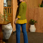 Earthcrafted Olive Mustard Top with Kantha Stitches and Cowrie Shell Highlights