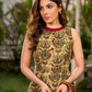 Graceful natural-printed halter dress elevated with subtle maroon highlights.