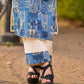 Indigo Abstract Printed Kurta with Side Cut Panels, Hakoba Inserts and Pearl Embellishments