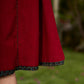 Chic maroon dress featuring a contrasting teal neck patch with charming Peter Pan collar details