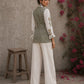 Off-white cotton shirt with pastel green Jaipur jaal print body and contrasting motif-printed sleeves.