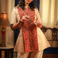 Beige & maroon combination kalamkari & Ajrakh printed panel pure cotton top