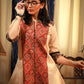 Beige & maroon combination kalamkari & Ajrakh printed panel pure cotton top