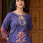 Stunning royal blue printed kurta adorned with handcrafted zardozi and sequin detailing on the keyhole neck.