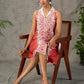 Brick Orange shirt dress with timeless traditional prints, off white notch collar and off white accents
