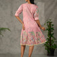 Blush pink Kalamkari printed dress with elegant pleated detailing