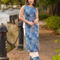 Indigo Abstract Printed Kurta with Side Cut Panels, Hakoba Inserts and Pearl Embellishments