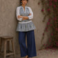 Soft blue Jaipur hairline stripe top featuring Hakoba raglan sleeves and a flattering gathered waist silhouette.