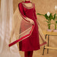 Graceful hand embroidered maroon cotton silk kurta Dupatta optional