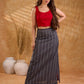 Textured grey Jamdani sleeveless waistcoat with bold red accents and an asymmetrical opening, creating a sharp, modern silhouette with distinctive, fashion-forward appeal.