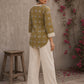 Mustard Jaipur cotton wrap-style Angarkha top with off-white Hakoba cuffs and graceful contrast accents.