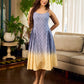 Dreamy grey-to-yellow ombré dress featuring delicate hakoba and graceful pleated detailing.