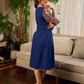 Navy Blue Artisanal Kalamkari prints enhanced with statement sleeves and a waist-defining knotted Kalamkari belt.