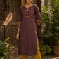 Earthy Brown Cotton Kurta with Statement Kalamkari Block Print Cuffs & Mustard Piping
