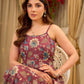Playful wine floral summer dress elevated with dainty straps and pleats from the waistline