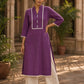 Deep Purple Kurta with White Crochet Lace Yoke Border & Sleeve Cuff Detail