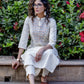Off-white hand embroidered straight cut handloom cotton kurta with sequence work