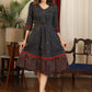 Dark gray A line dress with ajrakh combination and overall mirror embroidery