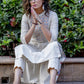 Off-white hand embroidered straight cut handloom cotton kurta with sequence work