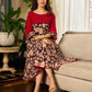 Black and Maroon Elegant Kalamkari Dress with pintuck detailing and flowing bias-cut silhouette.