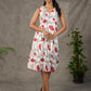 White and orange Kalamkari printed dress with elegant pintuck detailing