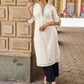 Refined Ivory Straight Kurta with Minimal Geometric Printed Neckline Highlighted with Hand Painting