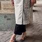 Minimal White Straight Kurta with Monochrome Printed Angrakha Panel & Printed Cuffs