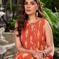 Statement orange Ikat side-wrap dress elevated with scalloped edges and subtle cream accents.
