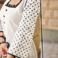 Effortless White Cotton Kurta Adorned with Polka Dot Sleeves & Delicate Scalloped Neckline