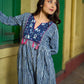 Contemporary Indigo Striped Kurta Featuring Animal Patch Detail, Drop Shoulders and Magenta Mirror Accents