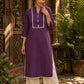 Deep Purple Kurta with White Crochet Lace Yoke Border & Sleeve Cuff Detail