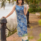 Indigo Abstract Printed Kurta with Side Cut Panels, Hakoba Inserts and Pearl Embellishments